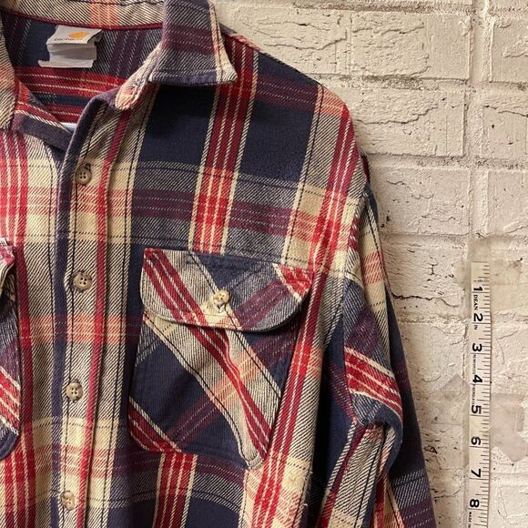 Carhartt Red Plaid Distressed Rugged Shirt Med - Picture 3 of 12